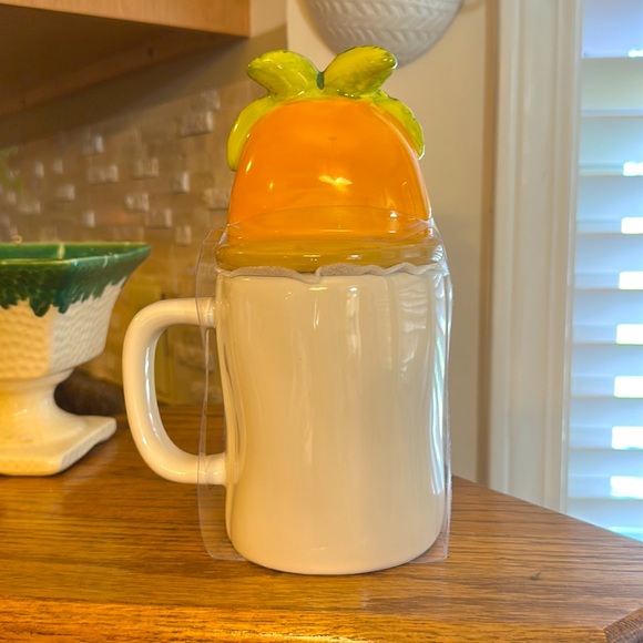 Rae Dunn SUNRISE SUNBURN SUNSET Ceramic Mug with Sun and Palm Tree Top 2 piece - Picture 2 of 5